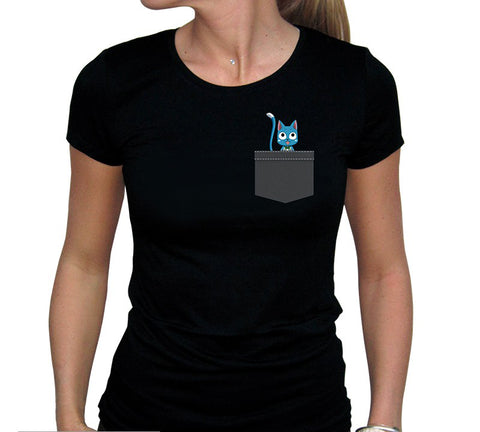 FAIRY TAIL - Tshirt "Pocket Happy" woman SS black - Medium